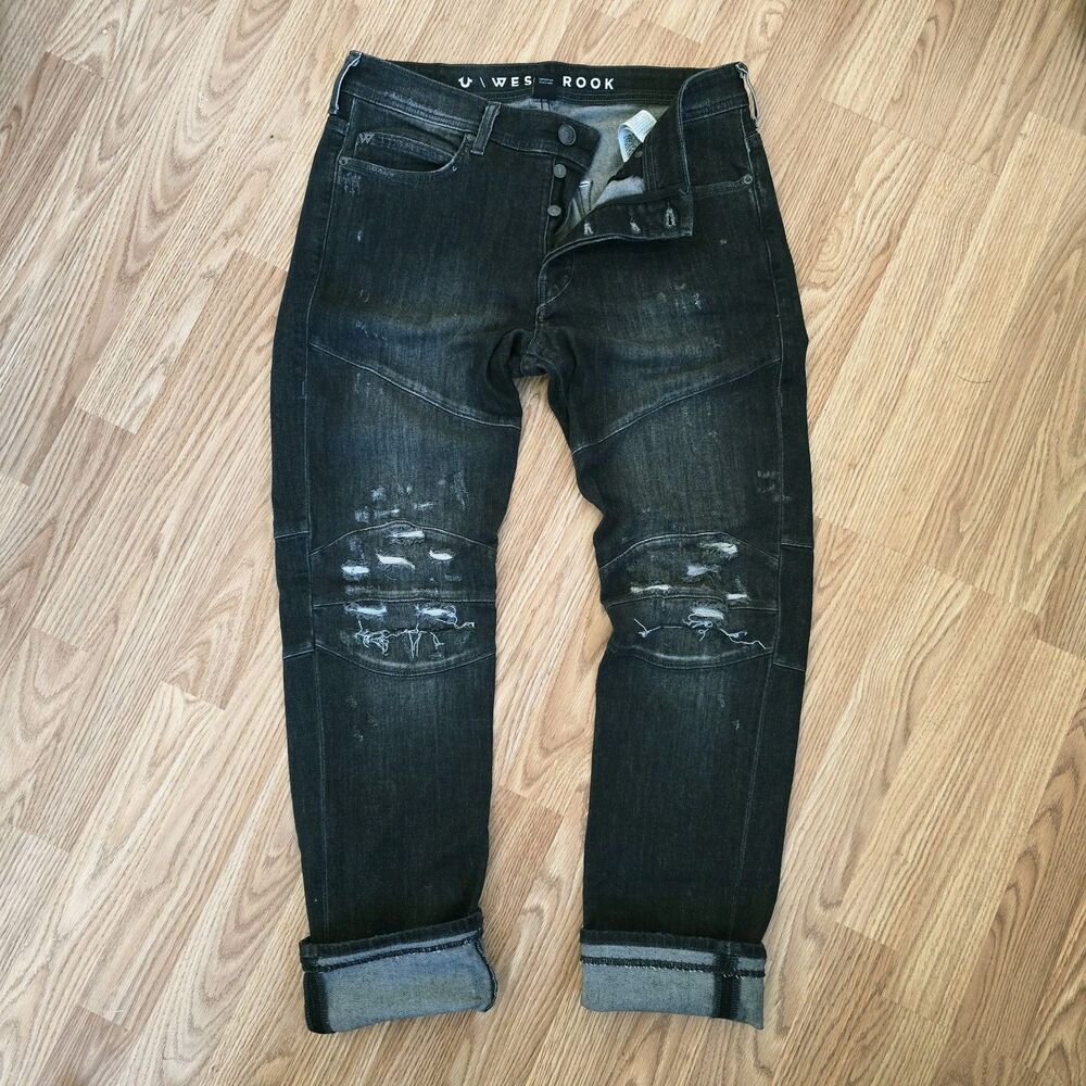 True Religion Jeans Mens 33x31 Black Rocco Relaxed Skinny Button Fly Westbrook